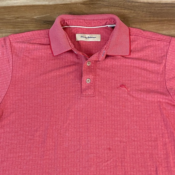 Tommy Bahama Other - Tommy Bahama Mens Pink Textured Short Sleeve Polo Shirt Medium